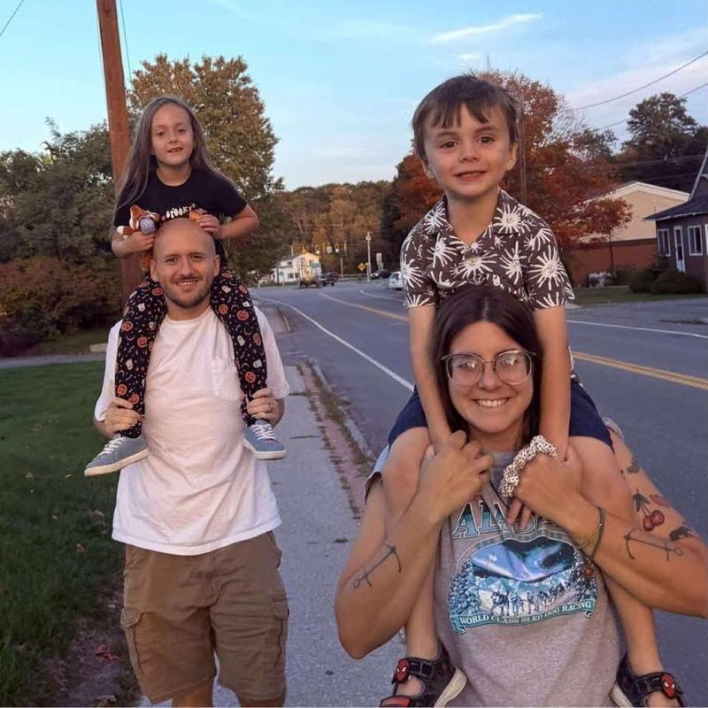 Ryan Lovett, owner of Lovett Made, with his family in Oakland, Maine